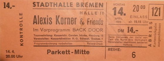 Alexis Korner & Friends – Bremer Stadthalle (Halle II) – 14.April 1975